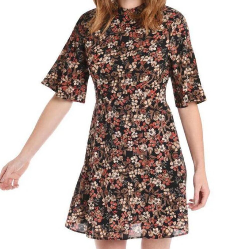 Flower Print Short Sleeve Dress - Small